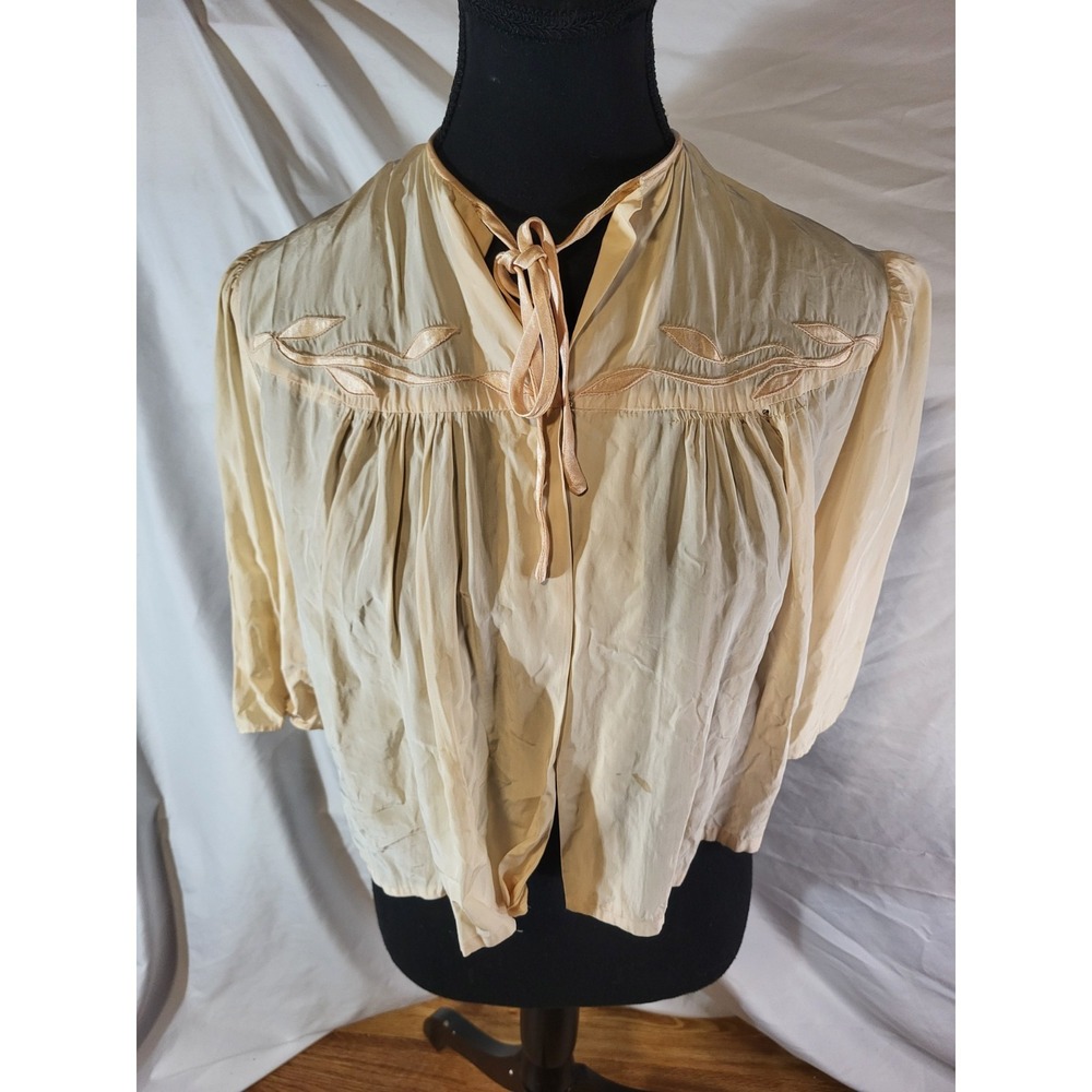 VINTAGE Stella Fagin M Peach Pink Bed Jacket Nylon & Lace Read Flaws